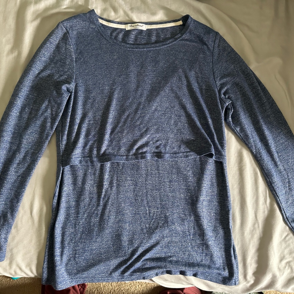 Dark dusty blue maternity long sleeve blouse